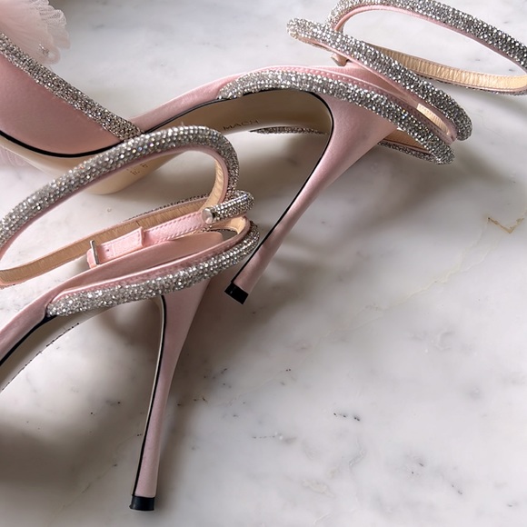 Mach & Mach pink satin ruffle bow Swarovski crystal pumps - Picture 6 of 8